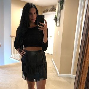 Black Crop Top & Fringe Skirt worn once!!
